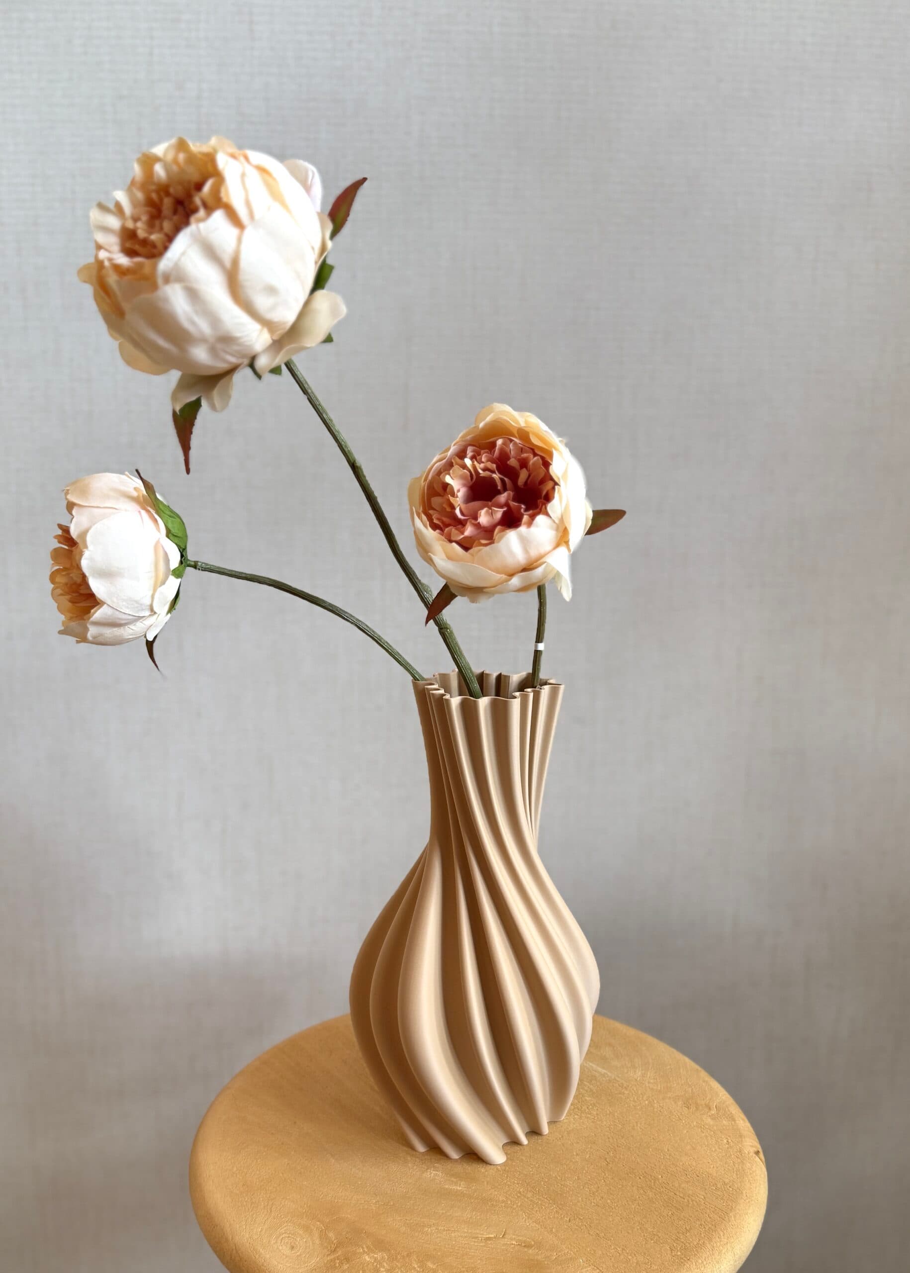 3D geprinte unieke vaas, kleur peanut (houtkleur) 27cm 3